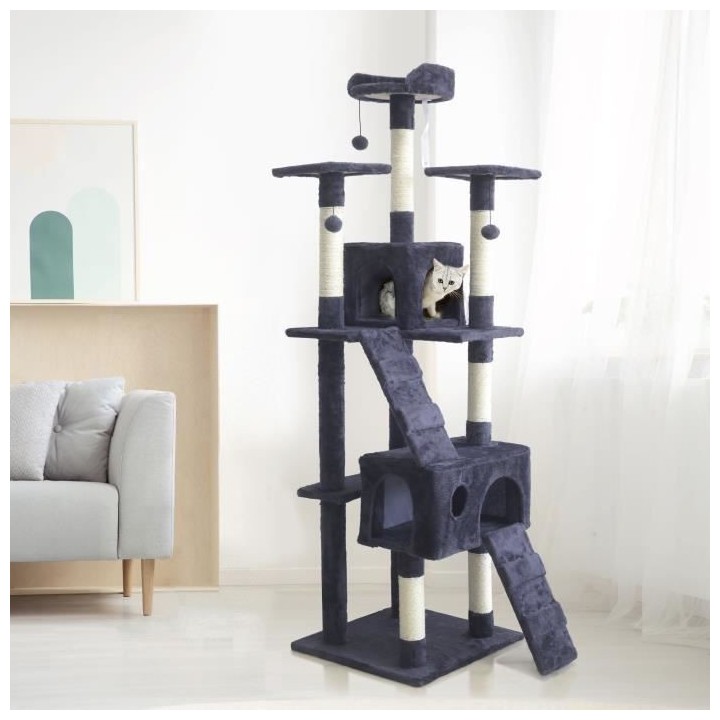 BILLY Arbre a chat gris 50 x 50 x 170 cm - 5 plateformes, 2 escaliers,
