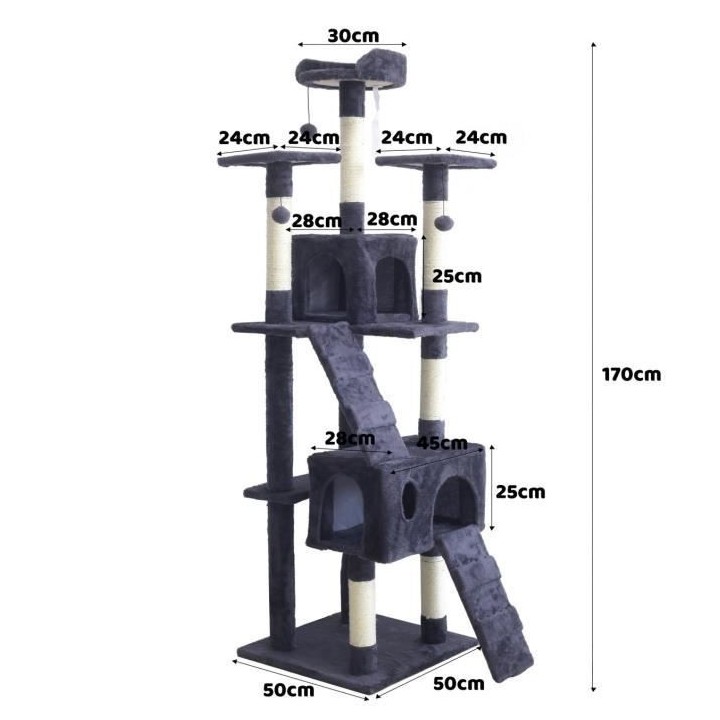 BILLY Arbre a chat gris 50 x 50 x 170 cm - 5 plateformes, 2 escaliers,