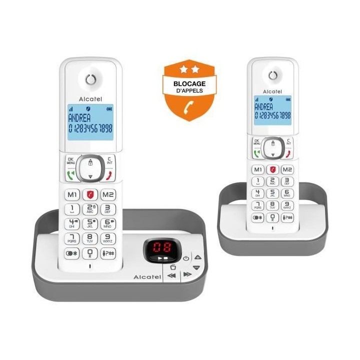 Téléphone fixe sans fil - ALCATEL - F860 voice duo grey - Blocage d'