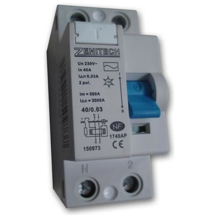 Interrupteur différentiel ZENITECH 40/2 30 mA Type AC NF