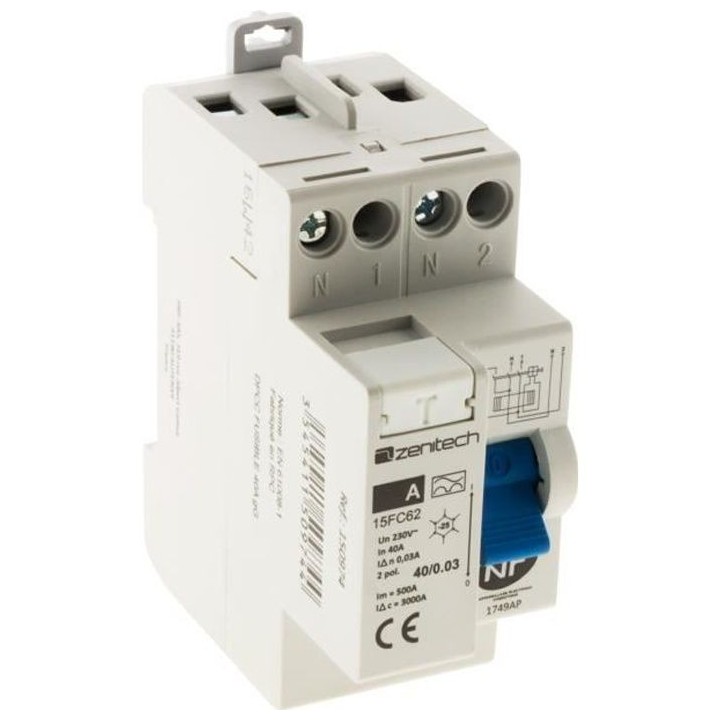 Interrupteur différentiel ZENITECH 40/2 30 mA Type A NF