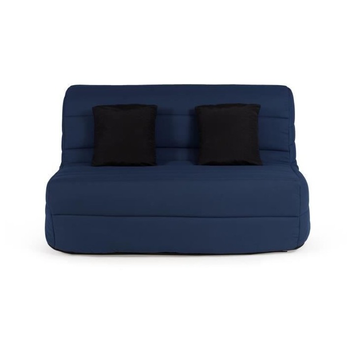 DUNLOPILLO Banquette BZ - Tissu Marine + 2 coussins noir - L 140 x P 9