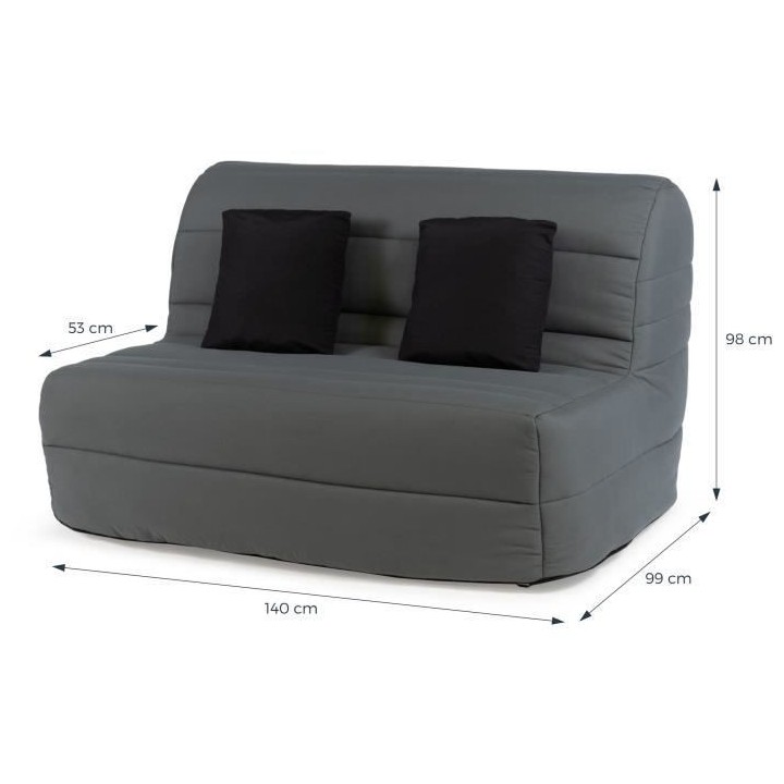 Banquette BZ Dunlopillo - Tissu Gris - 140 x 190 cm - Matelas 12cm - 2