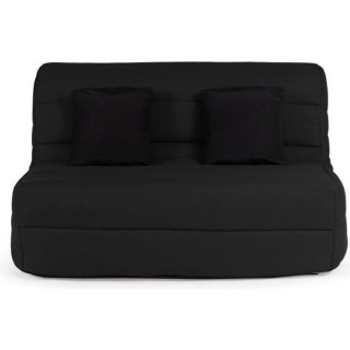 DUNLOPILLO Banquette BZ - Tissu Noir + 2 coussins noir - L 140 x P 99