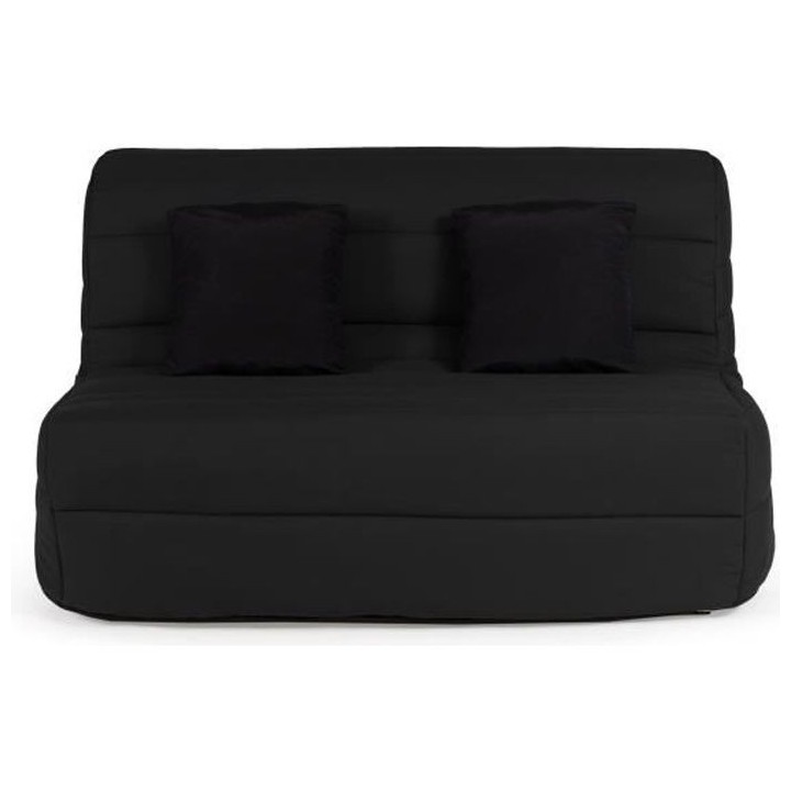 DUNLOPILLO Banquette BZ - Tissu Noir + 2 coussins noir - L 140 x P 99