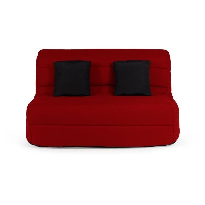 Banquette BZ DUNLOPILLO - Tissu Rouge - 140x190cm - 2 coussins noir