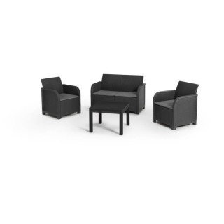 Salon de jardin avec coussins - en résine imitation rotin tressé col