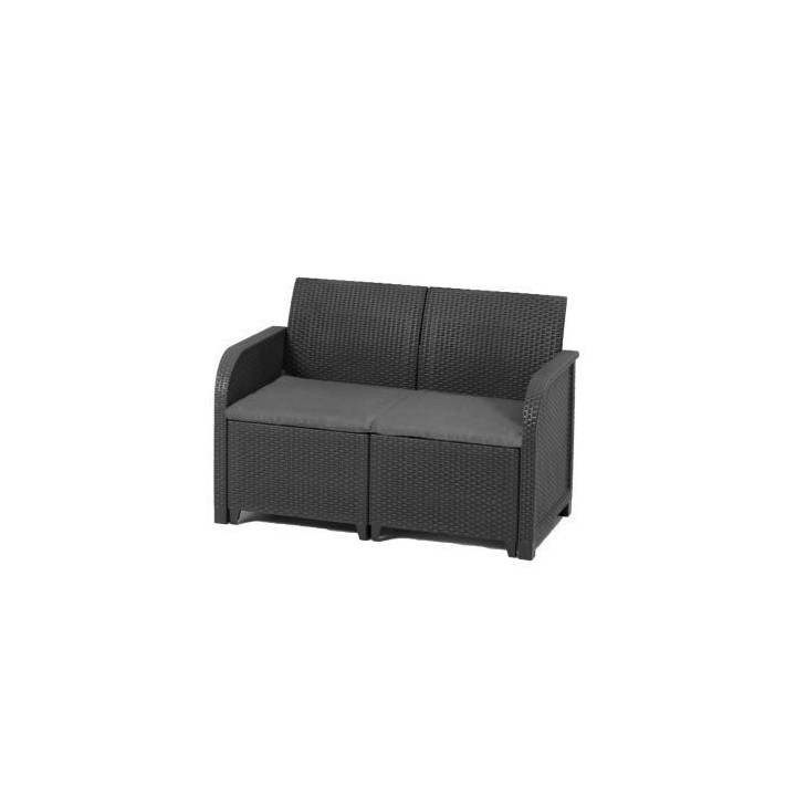 Salon de jardin avec coussins - en résine imitation rotin tressé col