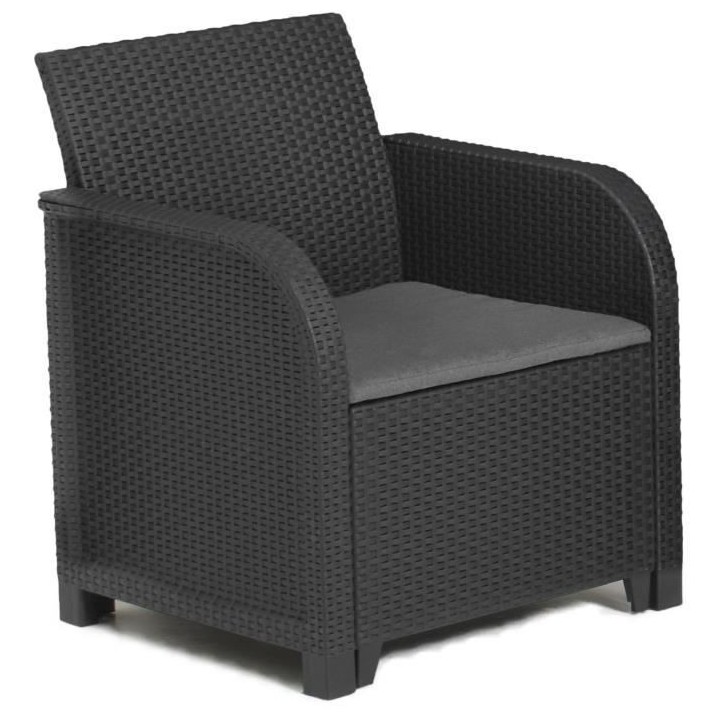 Salon de jardin avec coussins - en résine imitation rotin tressé col