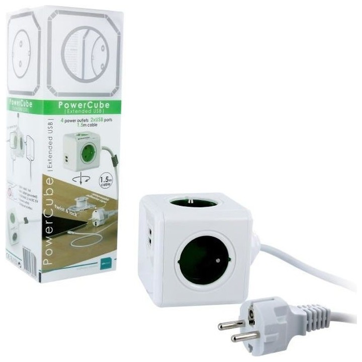 PowerCube Extended bloc multiprise 4 prises et 2 prises USB avec câbl