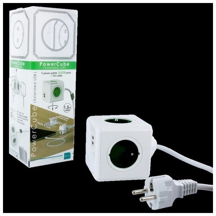 PowerCube Extended bloc multiprise 4 prises et 2 prises USB avec câbl