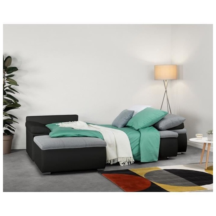 Canapé d'angle réversible convertible 3 places+Coffre - Simili noir