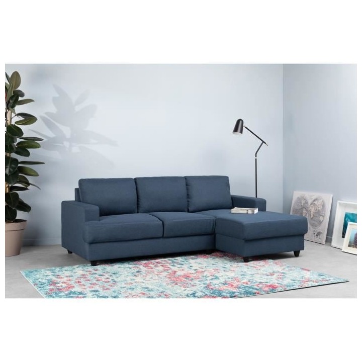 Canapé d'angle droit 4 places - Tissu bleu - Contemporain - L 215 x P
