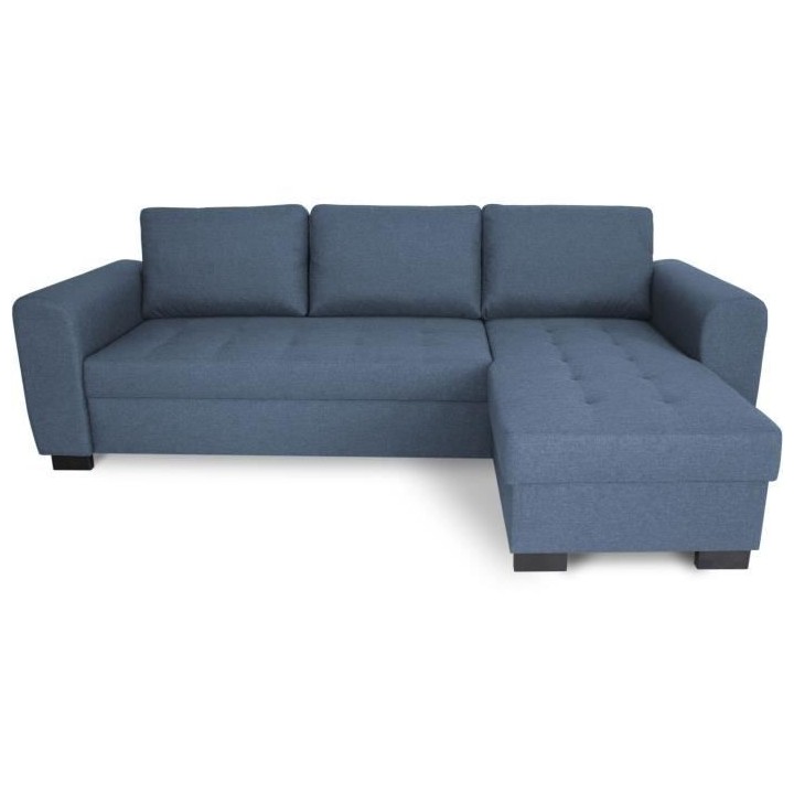 Canapé d'angle fixe réversible 4 places - Tissu Bleu - L245 x P150 x