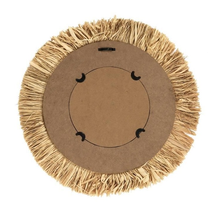 Miroir mural M4 - Forme rond - Cadre raphia - Naturel - HOME DECO FACT