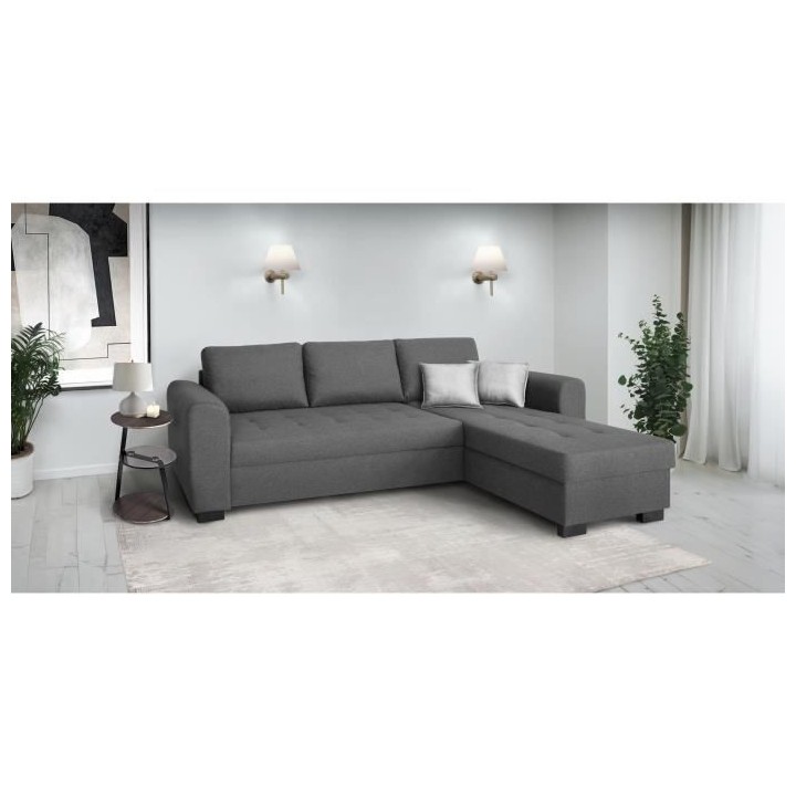 Canapé d'angle fixe réversible 4 places - Tissu Anthracite - L245 x