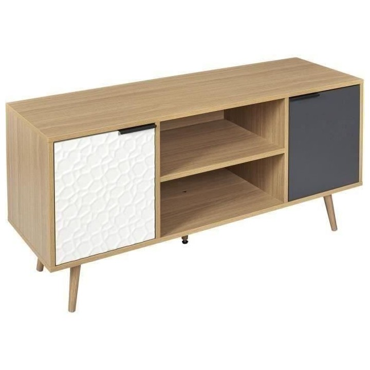 Meuble TV - Bois - Bois, blanc & Gris anthracite - 56.3x39x120 cm - Sv