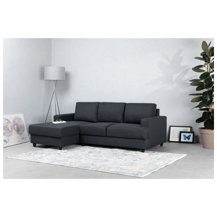 Canapé d'angle gauche 4 places Paul - Tissu gris anthracite - L 215 x