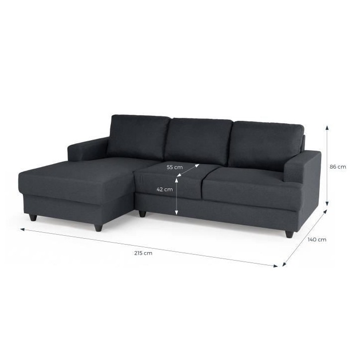 Canapé d'angle gauche 4 places Paul - Tissu gris anthracite - L 215 x