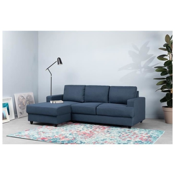 PAUL Canapé d'angle gauche 4 places - Tissu bleu - Contemporain - L 2