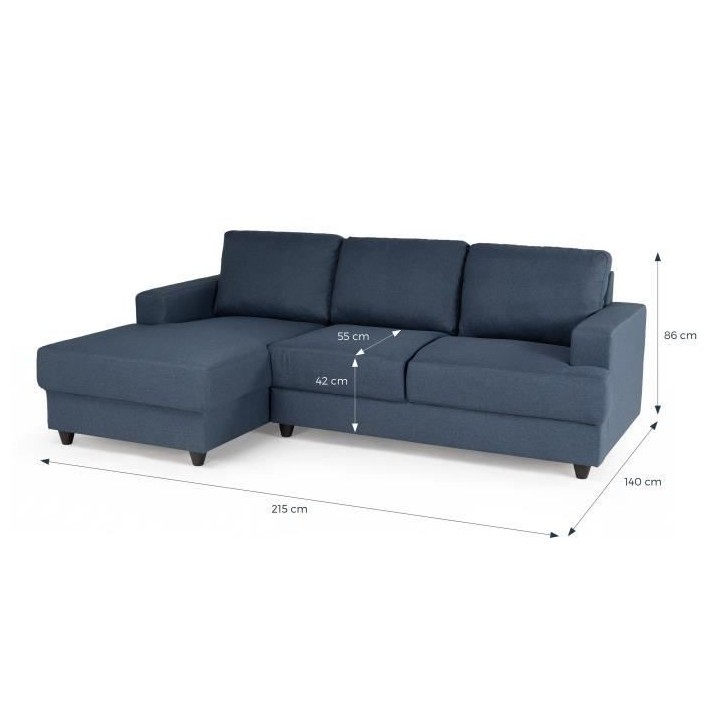 PAUL Canapé d'angle gauche 4 places - Tissu bleu - Contemporain - L 2