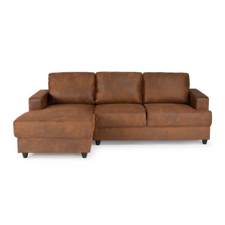 PAUL Canapé d'angle gauche 4 places - Tissu Marron vintage - Contempo