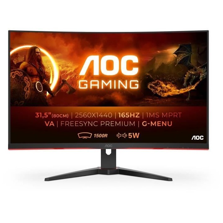 Ecran PC Gamer - AOC - CQ32G2SE/BK - 31,5 VA Incurvé QHD 1ms 165Hz HD