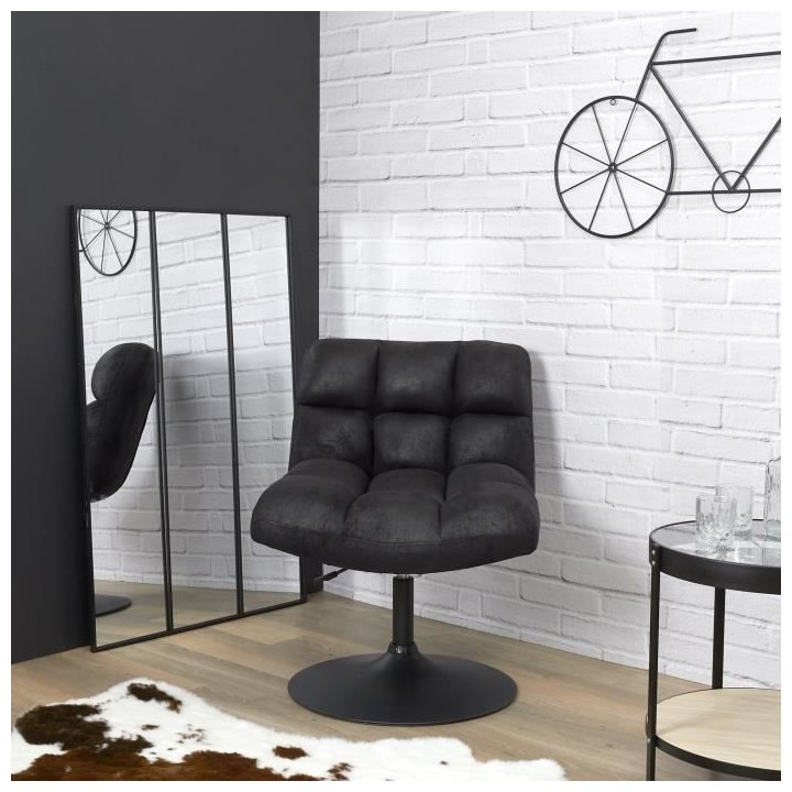 Fauteuil pivotant tissu noir - Style industriel - L 89 x P 39 x H 66 c