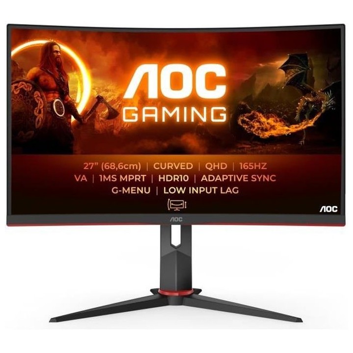 Ecran PC Gamer Incurvé - AOC - CQ27G2S/BK - 27 VA QHD 1ms 144Hz HDMI