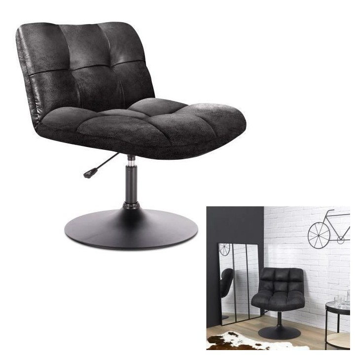 Fauteuil pivotant tissu noir - Style industriel - L 89 x P 39 x H 66 c