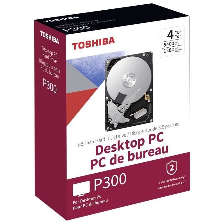 Disque Dur Interne - TOSHIBA - P300 - 4To - 5400 tr/min - 3,5 Boite Re