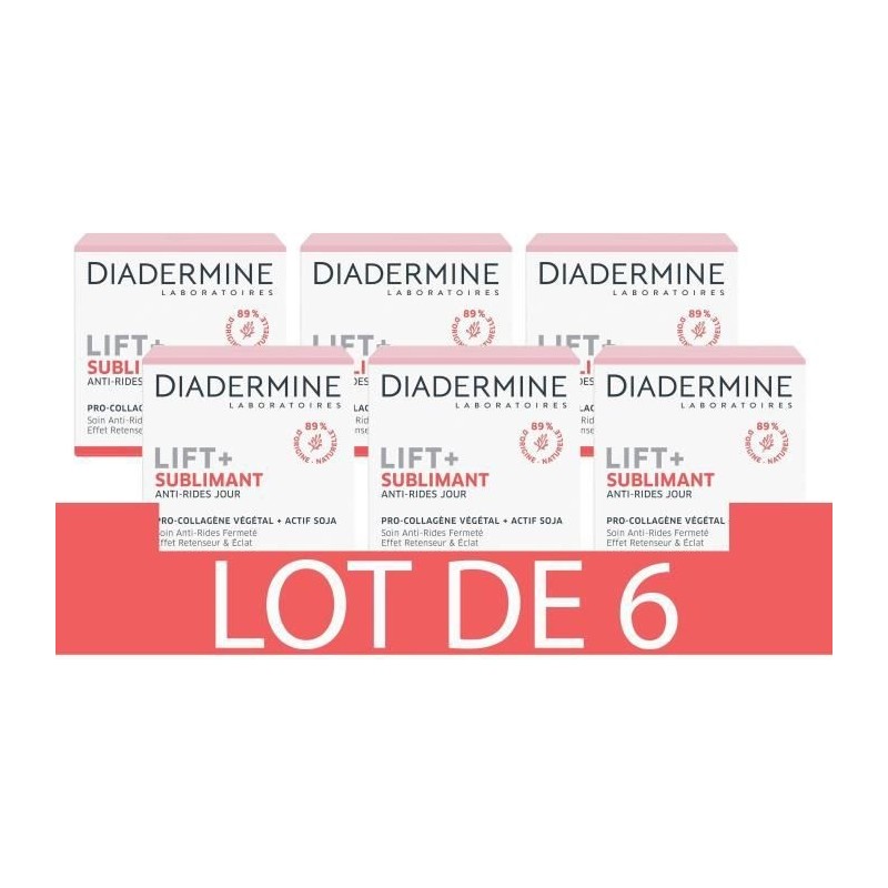 DIADERMINE Lift+ Sublimant - Creme Soin de Jour - Anti-Rides Ultra Fermeté - 50 ml - Lot de 6