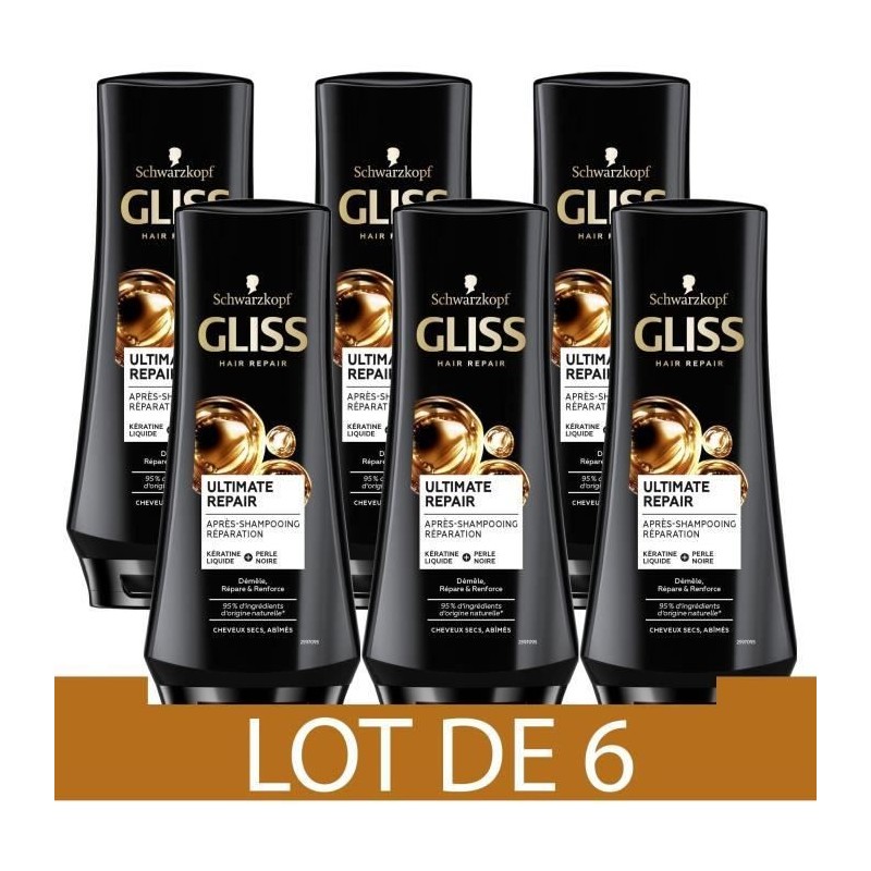 SCHWARZKOPF Gliss - Apres-Shampooing - Ultimate Repair - 200 ml - Lot de 6