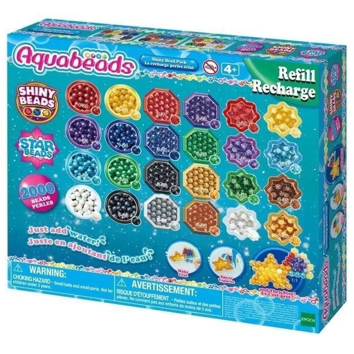 Recharge perles éclats Aquabeads - 2000 perles de 8 couleurs et 3 for