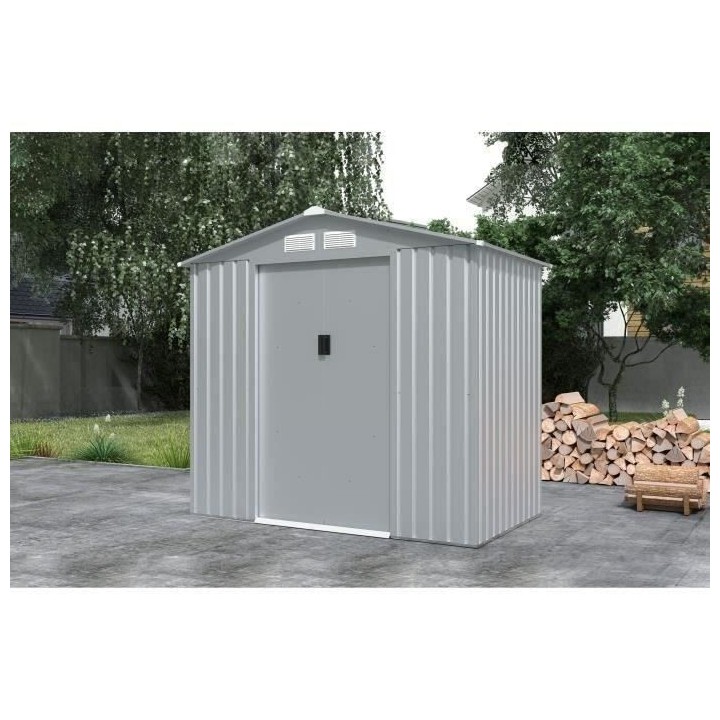 Abri de jardin en métal 2,71 m² - 213 x 127 x 195 cm - Kit d'ancrage