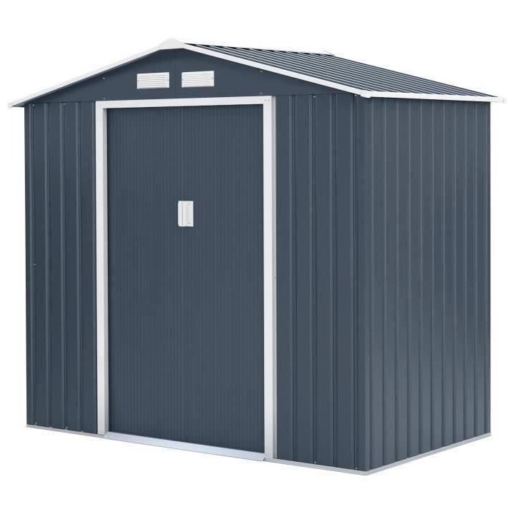 Abri de jardin en métal 2,71 m² - 213 x 127 x 195 cm - Kit d'ancrage