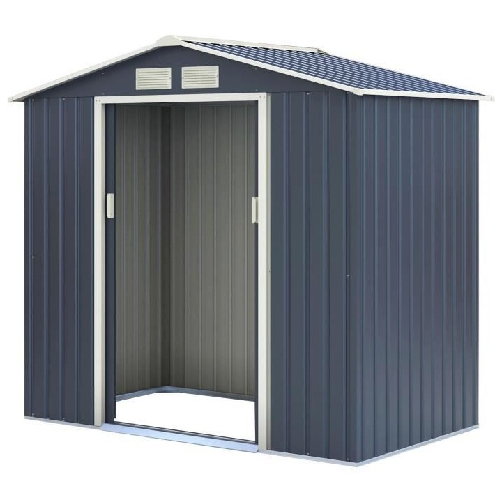 Abri de jardin en métal 2,71 m² - 213 x 127 x 195 cm - Kit d'ancrage