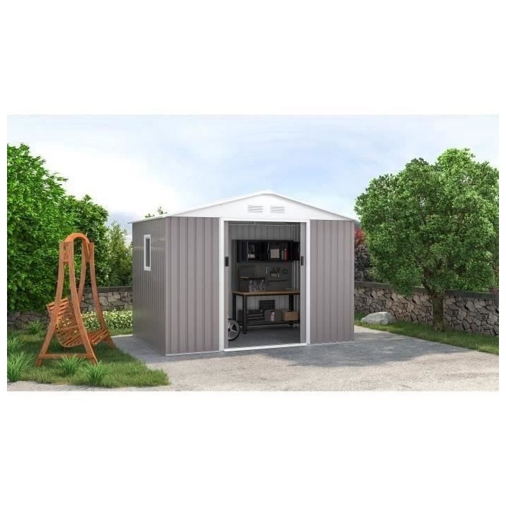 Abri de jardin en métal 5,29 m² - Kit d'ancrage inclus - Taupe