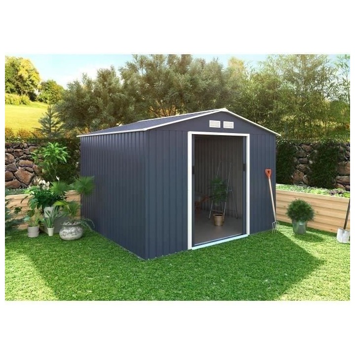 Abri de jardin en métal 7,06 m² - 277 x 255 x 202 cm - Kit d'ancrage