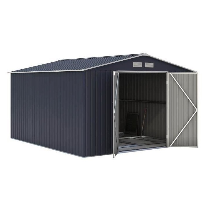 Abri de jardin en métal 8,84 m² - 277 x 319 x 202 cm - Kit d'ancrage