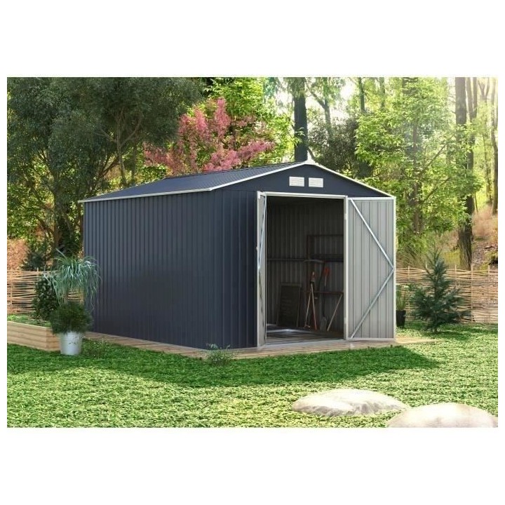 Abri de jardin en métal 8,84 m² - 277 x 319 x 202 cm - Kit d'ancrage