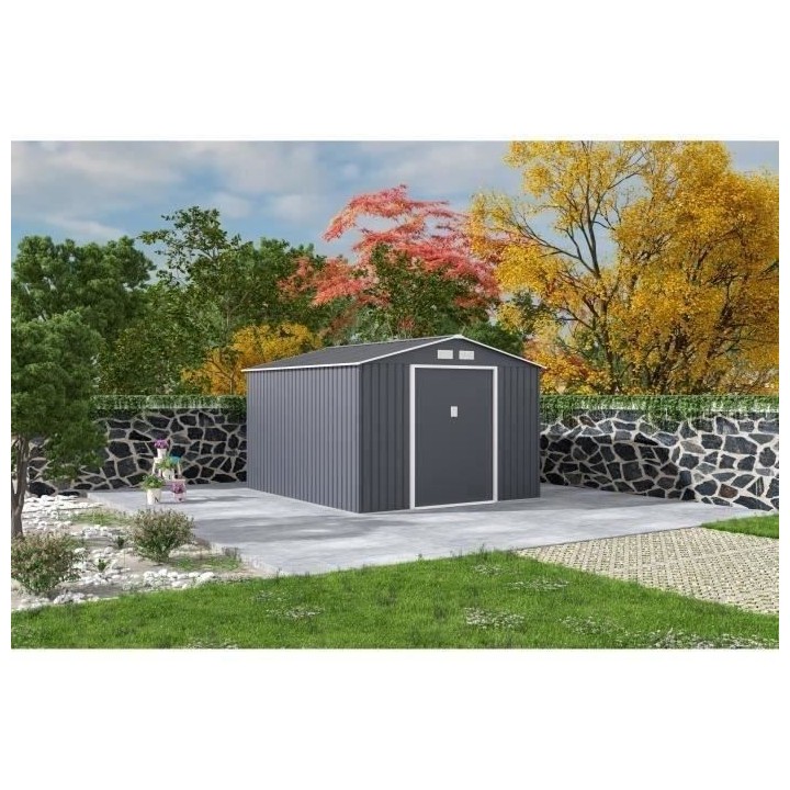 Abri de jardin en métal 8,84 m² - 277 x 319 x 202 cm - Kit d'ancrage