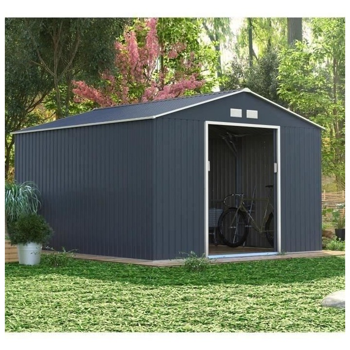 Abri de jardin en métal 12,99 m² - 340 x 382 x 210 cm - Kit d'ancrag