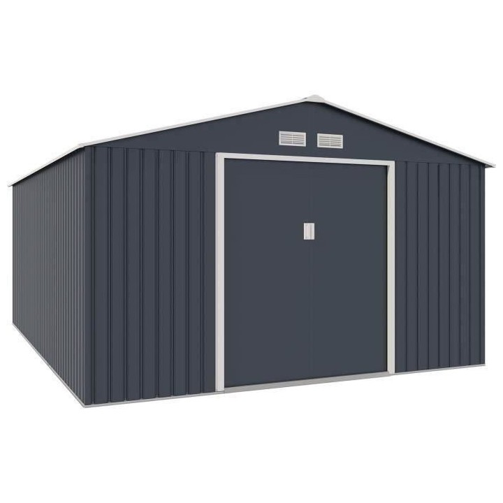 Abri de jardin en métal 15,16 m² - Kit d'ancrage inclus - Gris anthr