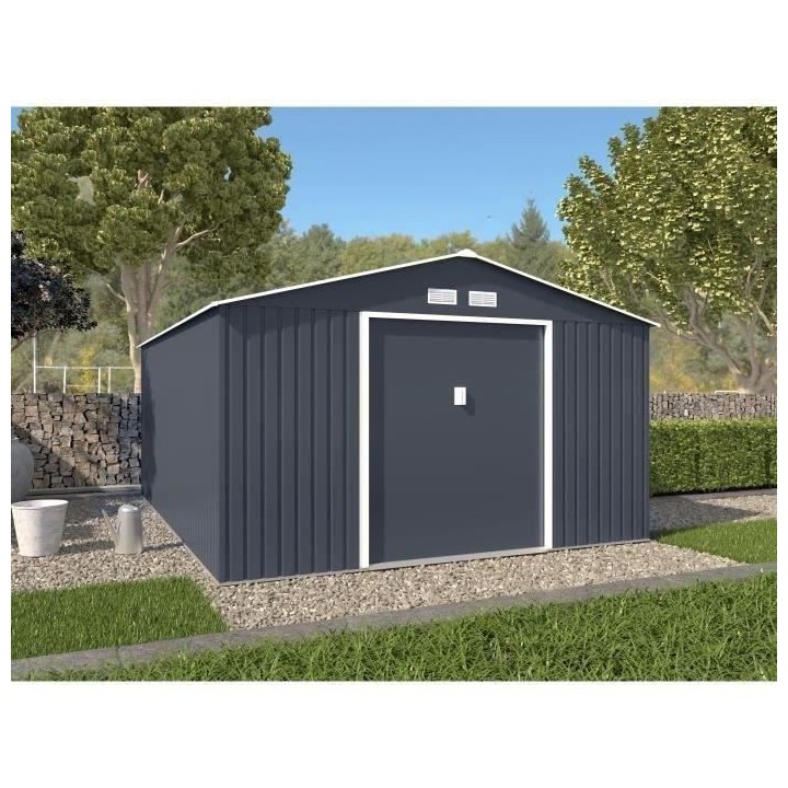 Abri de jardin en métal 15,16 m² - Kit d'ancrage inclus - Gris anthr