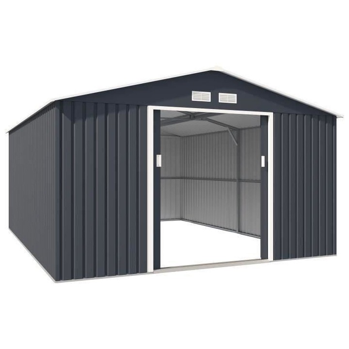 Abri de jardin en métal 15,16 m² - Kit d'ancrage inclus - Gris anthr