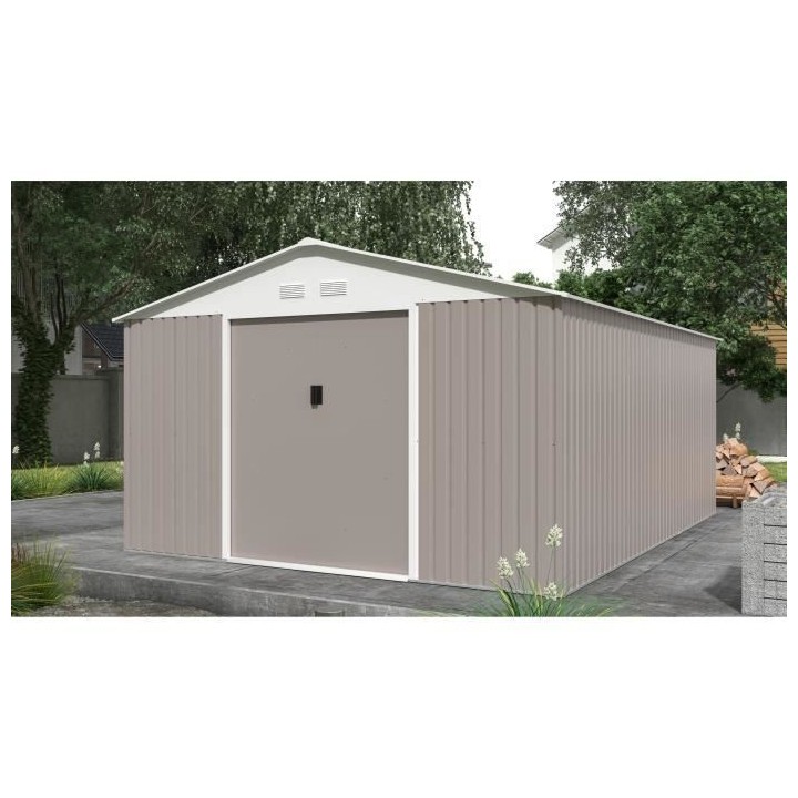 Abri de jardin en métal 15,16 m² - Kit d'ancrage inclus - Taupe