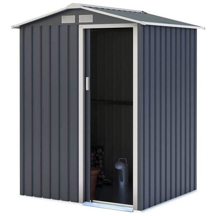 Abri de jardin en métal 1,63 m² - Kit d'ancrage inclus - Gris anthra