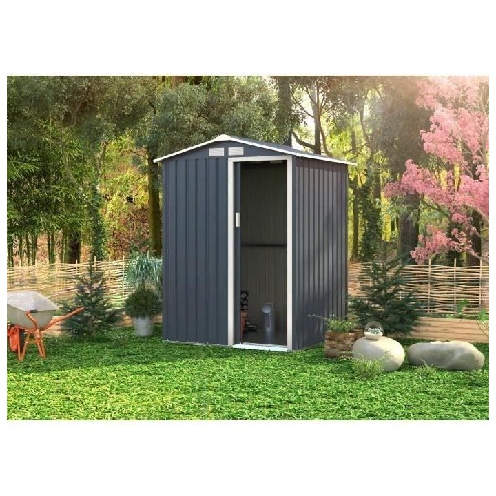 Abri de jardin en métal 1,63 m² - Kit d'ancrage inclus - Gris anthra