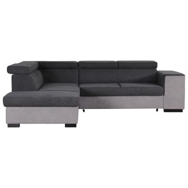 Canapé d'angle gauche convertible + coffre 5 places - Tissu gris - L
